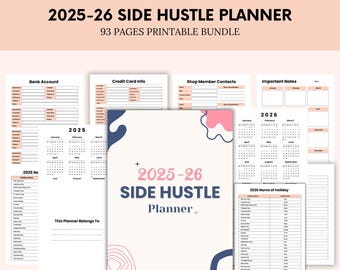 2025-26 Side Hustle Planner - Expense Tracker - Productivity Planner - Printable Side Hustle Planner - Goal Planner - Instant Download