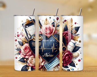 Nurse 20oz Tumbler Wrap - Nurse Life Tumbler PNG Design - Skinny Tumbler - Floral Nurse Sublimation Design - Instant Download