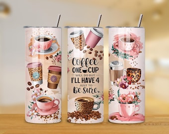 Coffee 20oz Tumbler Wrap - Leopard Print Coffee Tumbler PNG Design - Skinny Tumbler - Coffee Lovers Sublimation Design - Instant Download