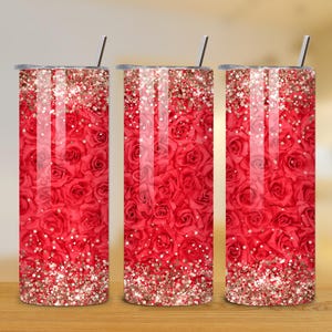 Red Roses 20oz Tumbler Wrap - Love Tumbler PNG Design - Skinny Tumbler - Valentine&#39;s Day Sublimation Design - Instant Download
