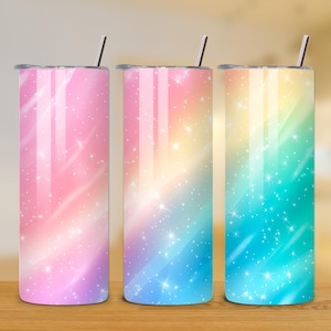 Rainbow Glitter 20oz Tumbler Wrap - Glitter Tumbler PNG Design - Skinny Tumbler - Sparkle Sublimation Design - Instant Download