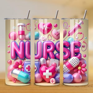 3D Inflated Nurse 20oz Tumbler Wrap - Nurse Life Tumbler PNG Design - Skinny Tumbler - Nursing Sublimation Design - Instant Download