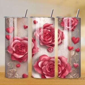 Valentine Roses 20 Unzen Tumbler Wrap - Rote Herzen Tumbler PNG Design - Skinny Tumbler - Valentinstag Sublimation Design - Instant Download
