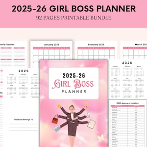 2025-26 Girl Boss Planner - Productivity Planner - Printable Girl Boss Planner - Income Tracker - Boss Babe Planner - Instant Download