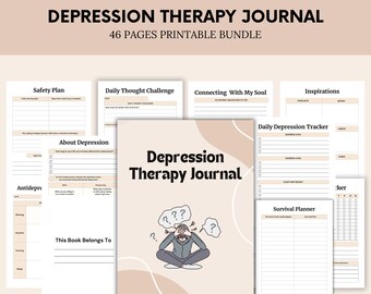 Depression Therapy Journal - Positive Journal - Medication Log - Printable Depression Therapy Journal  - Mood Tracker - Instant Download