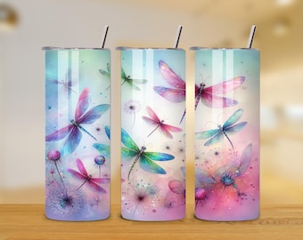Dragonfly 20oz Tumbler Wrap - Dragonfly Art Tumbler PNG Design - Skinny Tumbler - Nature Theme Sublimation Design - Instant Download