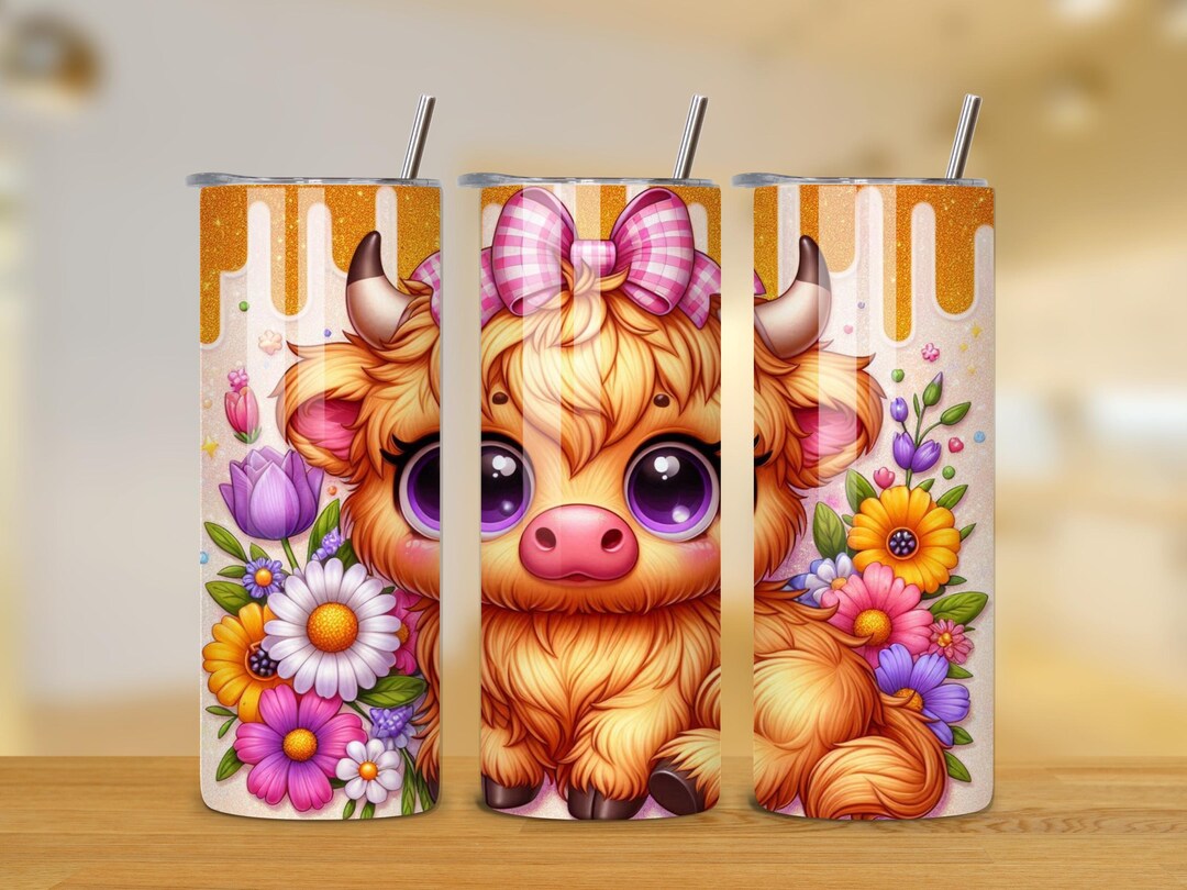 Highland Cow 20oz Tumbler Wrap - Cute Cow Tumbler PNG Design - Skinny ...