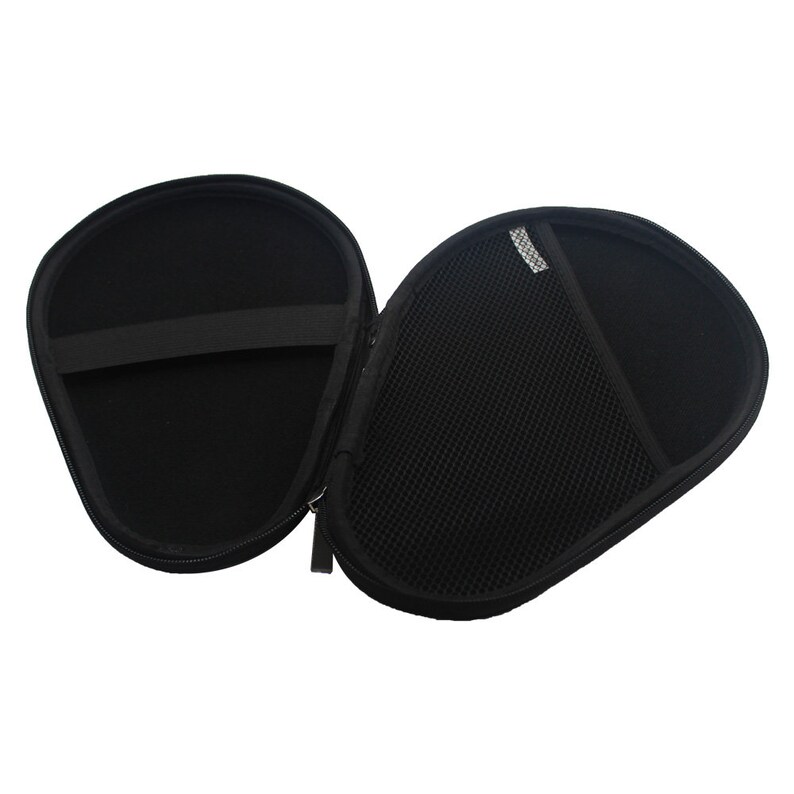 May include: A black, zippered, padded case for carrying a tennis racket. The case has a mesh pocket on the inside.