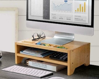 Wood Monitor Stand - Computer Riser Monitor Stand - PC Laptop Screen Desk Storage