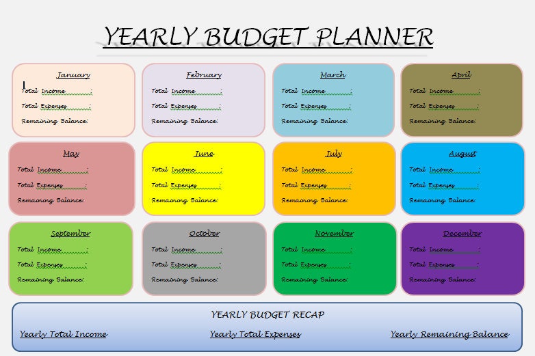Yearly budget planner yearly budget track printable budget | Etsy