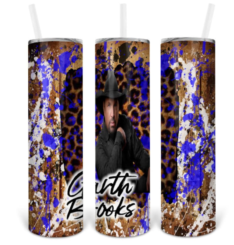 Garth Brooks splatter leopard 20oz skinny straight tumbler design digital download PNG