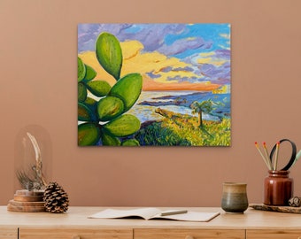 Beach Sunset Painting, Original Art Landscape Painting - Oil on Canvas Home Decor