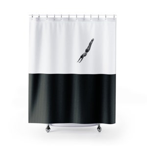 Designer Shower Curtain/Fabric Bathtub Panel/Black and White Minimalist Design Curtain