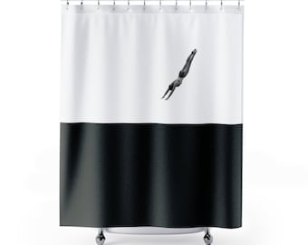 Designer Shower Curtain/Fabric Bathtub Panel/Black and White Minimalist Design Curtain