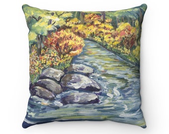 Forest Landscape Sofa Pillow/ Mountain Nature Lush Green Pillow/Landscape Original Art/Pillow and Insert