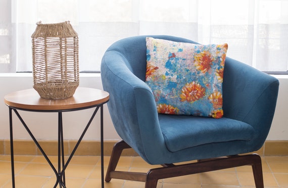 Floral Accent Pillow// Navy Backing -  Stunning Accent for your home// Flower pillow//Boho pillow//Abstract throw pillow