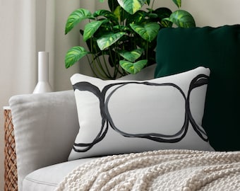 Abstract White and Black Throw Pillow/ Sofa Lumbar Cushion/Modern Accent Pillow/Gift for Him/Contemporary Accent Pillow