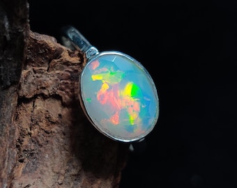 Ethiopian Welo Fire Opal Ring, Oval Shape Faceted Opal Gemstone, 925 Sterling Silver Engagement Opal Ring, Gift For Her