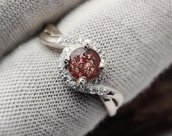 Anel de prata esterlina com pedra iolita lapidada redonda e glitter, joia de prata com pedra iolita de fogo, anel para presente de casamento, presente para ela.