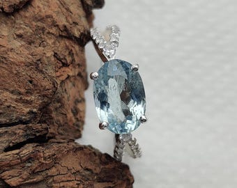 Sterling Silver Aquamarine Zircon Band Design Ring, 925 Silver Dainty Engagement Ring, Oval Cut Aqua Ring, Wedding Gift Ring, Gift For Her