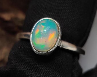 Anillo de ópalo blanco, plata de ley 925, joyería con cabujón ovalado