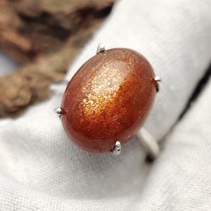 Natural Multi Fire Orange Sunstone Ring, 925 Sterling Silver Oval Sunstone Cabochon Prong Jewelry, Orange Fire Gemstone Statement Ring