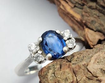 Beautiful! Blue Kyanite And Zircon Ring, Faceted Oval Shape 925 Sterling Silver Kyanite Ring, Top Quality  Kyanite Cut Gemstone Jewelry