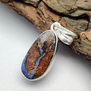 Natural Australian Boulder Opal Pendant, 925 Sterling Silver Boulder Opal Pendant Jewelry, Fancy Shape Gemstone Pendant, Gift For Her