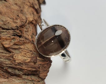 Natural Sillimanite Cat's Eye Gemstone Oval Shape, 925 Sterling Silver Unique Cat's Eye Jewelry, Statement Silver Ring, Gift For Her
