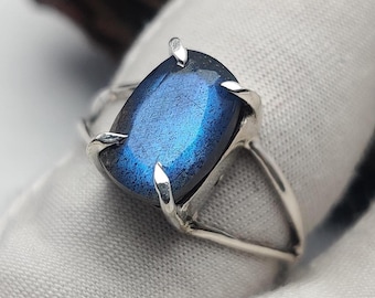 Dark Blue Flash Labradorite Gemstone, Faceted Rectangle Shape Natural Labradorite, 925 Sterling Silver Unique Jewelry, Gift For Her