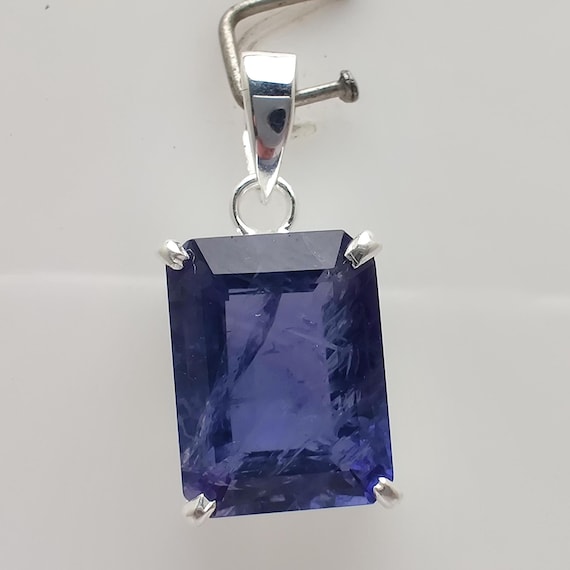 Natural Iolite Pendant, Emerald Cut Iolite pendant, Blue Color Gemstone Pendant, 925 Sterling Silver, Top Quality Gemstone pendant For her