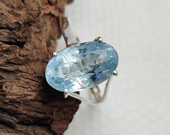 Oval Cut Aquamarine Ring, 925 Sterling Silver Ring, Top Quality Natural Gemstone Jewelry, Simple Handmade Statement Ring, Gift For Her