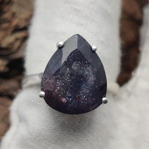 Glitter Fire Iolite Sunstone Ring, 925 Sterling Silver Ring,Faceted Pear Cut Iolite Sunstone Jewelry Healing Gemstone Ring Gift For Her
