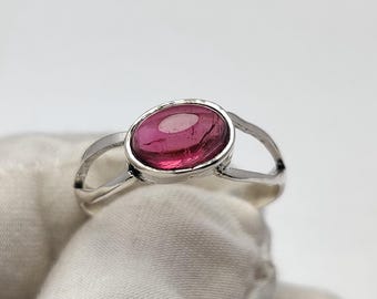 Beautiful Pink Tourmaline Gemstone Ring Smooth Oval Cabohcon Ring, 925 Sterling Silver Handmade Simple Silver Jewelry, Gift For Her