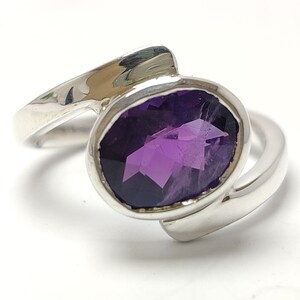 Natural Amethyst Ring, 925 Sterling Silver Purple Amethyst Jewelry, Faceted Oval Shape Amethyst Statement Ring, Gift for her