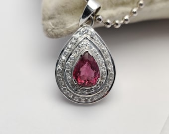 Pear Cut Natural Tourmaline Pendant, 925 Sterling Silver Pendant Neacklace, Genuine Pink Tourmaline Gemstone Pendant, Anniversry Gifts