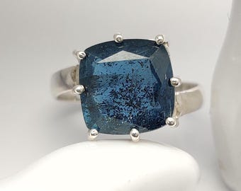 Cushion Cut Blue Moss Kyanite Ring, 925 Sterling Silver Handmade Teal Kyanite Gemstone Silver Jewelry, Prong Design Ring