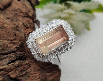 Oregon Sunstone Ring, Rare Peach Pink Sunstone Zircon Ring, 925 Sterling Silver Eangagement Ring, Fine Gemstone Silver Jewelry, Gift For Her