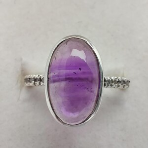 Natural Amethyst And Zircon Ring, 925 Sterling Silver Oval Shape Purple Amethyst Gemstone Statement Ring Jewelry, Gift For Her