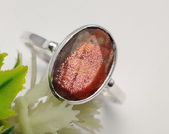 Natural Coca Sunstone Faceted Oval Cut Gemstone, 925 Sterling Silver Handmade Simple Ring, Daily Wear Sunstone Jewelry, Gift For Her