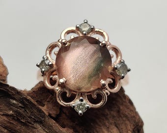 Oregon Sunstone Ring, Rose Gold Plated Oregon Diamond Ring, Sterling Silver Engagement Ring, Bridal Wedding Ring, Unique Proposal Gift