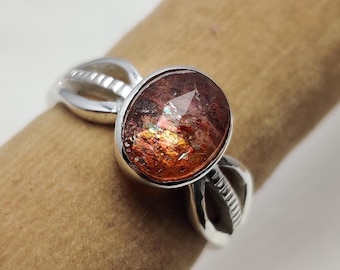 Oval Sunstone Gemstone Ring, 925 Sterling Silver Ring, Natural Orange Sunstone Designer Band Ring, Statement Ring