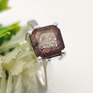 Elegant Iolite Sunstone Ring, 925 Sterling Silver Multi Color Emerald Shape Iolite Sunstone Statement Jewelry, Gift For Her