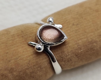 Pear Shape Oregon Sunstone Gemstone, 925 Sterling Silver Ring, Natural Pink Sheen Oregon Satetment Ring, Handmade Ring Gift For Her