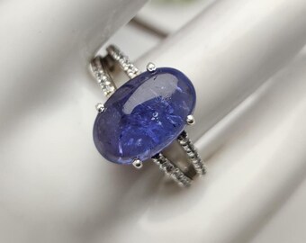 Gema oval cabochão de tanzanita azul natural, joia em prata de lei 925 com zircônia azul, presente para ela.