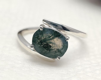 Natuarl Moss Agate Silver Ring, Faceted Oval Cut Gemstone Ring, Sterling Silver Statement Handmade Ring, Attractive Ring, Gift For Her