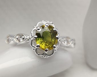 Bio Sapphire Engagement Ring, Sterling Silver Ring, Oval Cut Heated Sapphire Zircon Gemstone Ring, Anniversry Gift Ring