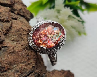 Anel oval facetado com pedra do sol laranja AAA, prata de lei, joia com design exclusivo em pedra preciosa de pedra do sol natural, presente para ela.
