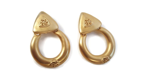 Vintage Givenchy Signed Gold Door Knocker Earrings - image 1