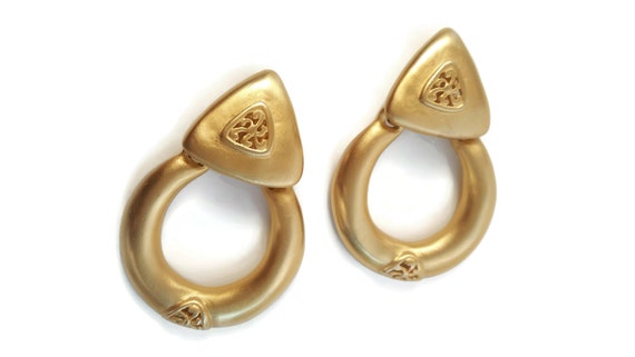 Vintage Givenchy Signed Gold Door Knocker Earrings - image 4